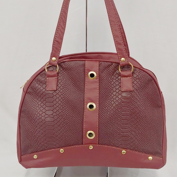 Keisha Satchel in Burgandy with Acccent Snake Prin - Picture 1 of 7
